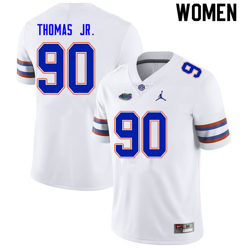 Women's NCAA Florida Gators Chris Thomas Jr. #90 Stitched Authentic Nike White College Football Jersey HQA3665WP